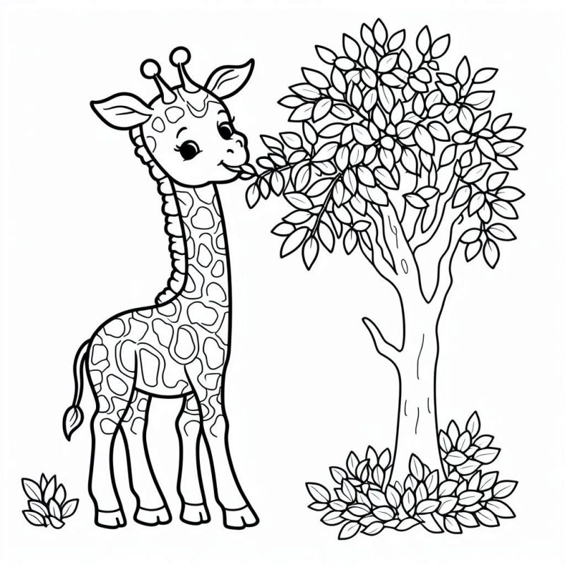 Desenho para colorir de uma girafa na savana africana