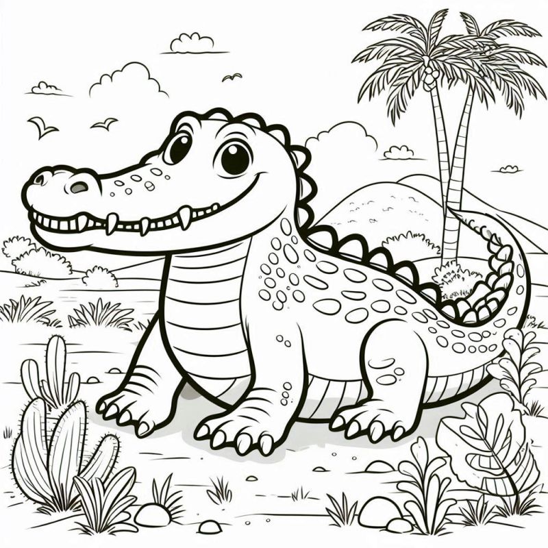 Desenho de Crocodilo Amigável para Colorir