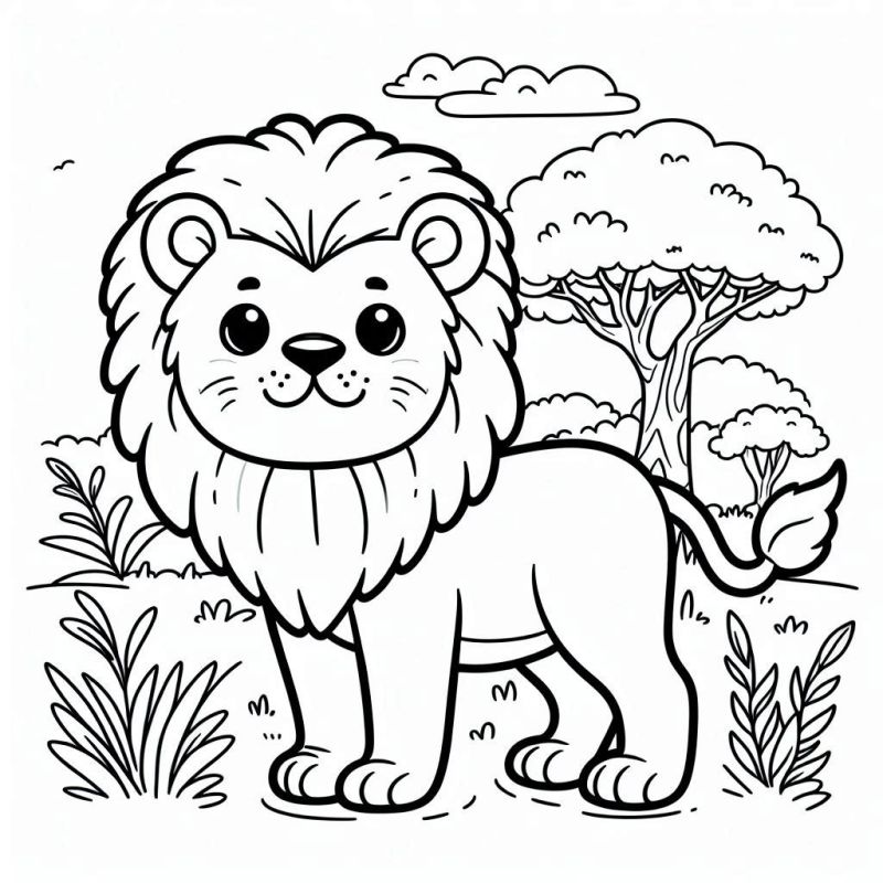 Desenho de Leão Infantil para Colorir