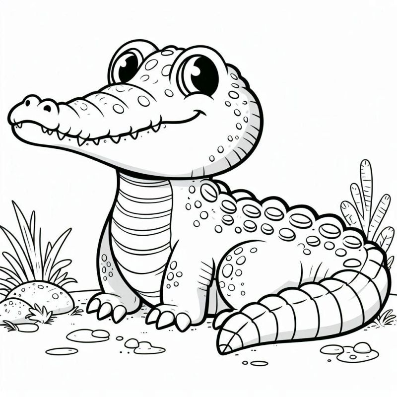 Desenho de Crocodilo Amigável para Colorir