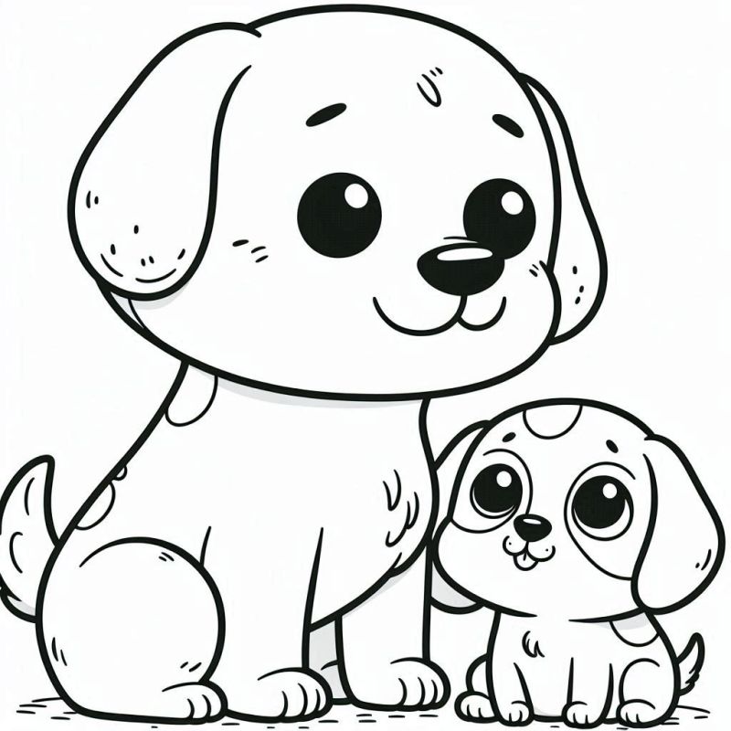 Desenho de Dois Cães Fofinhos para Colorir