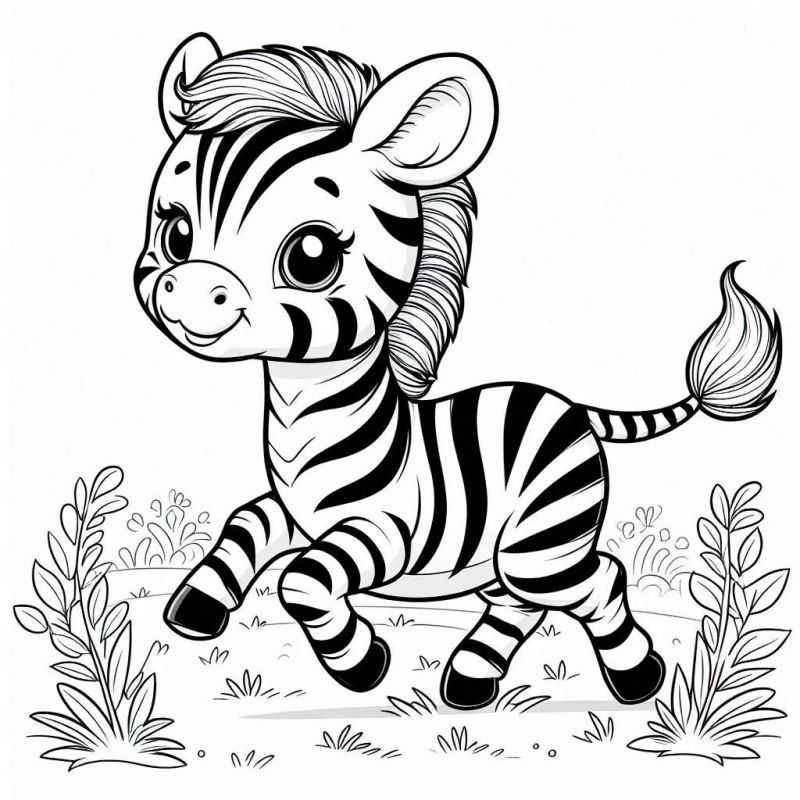 Desenho de zebra fofa para colorir com cenário simples