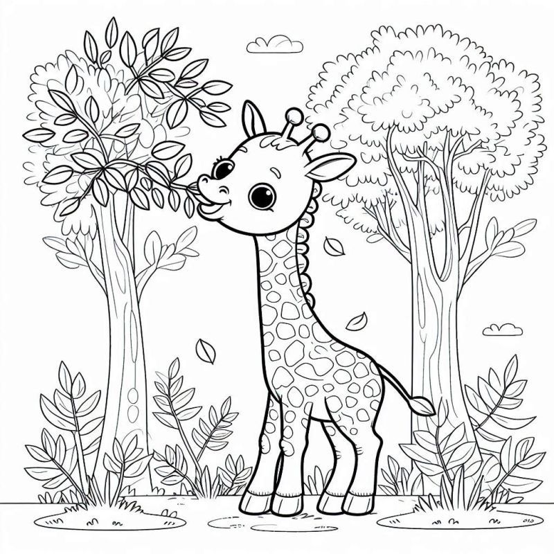 Desenho de girafa amigável para colorir por crianças