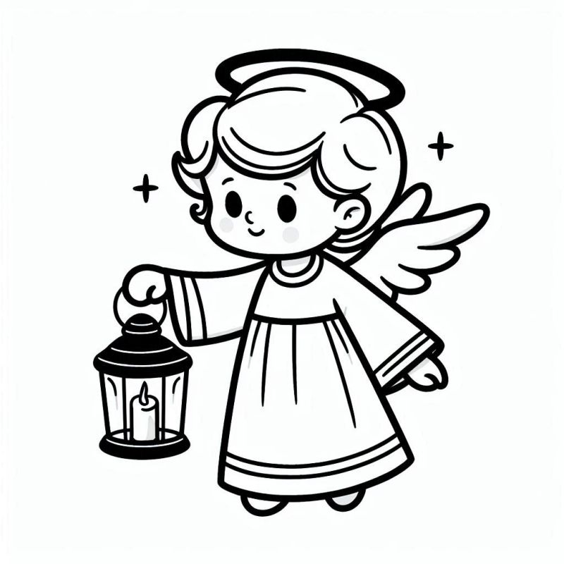 Desenho de anjo estilo cartoon para colorir, ideal para crianças