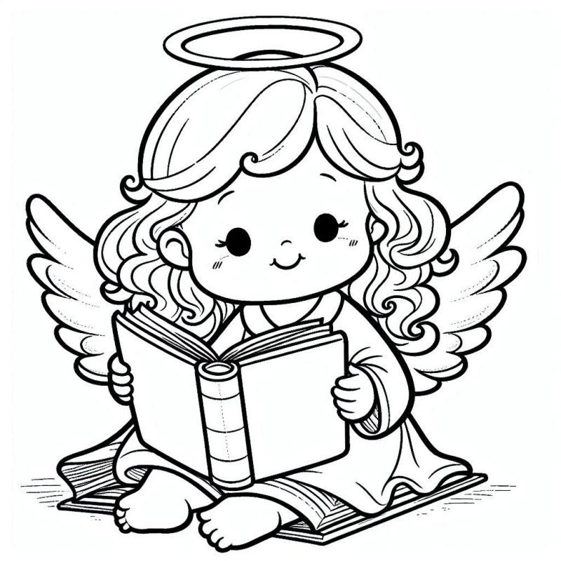 Desenho Adorável de Anjo Sentado para Colorir