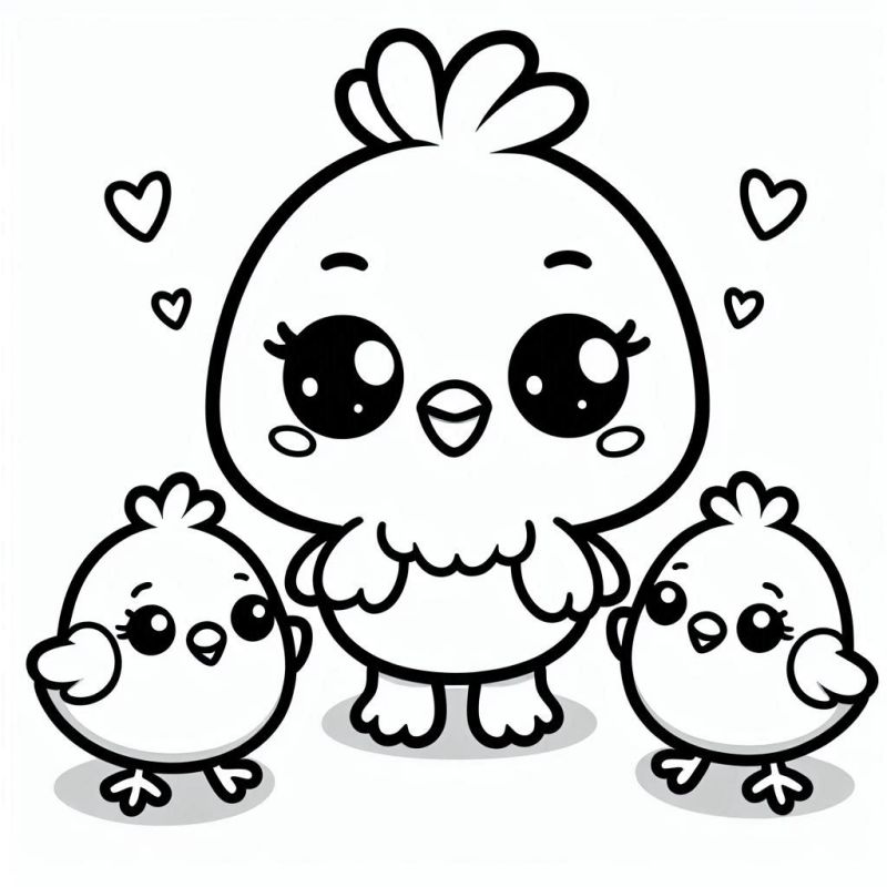 Desenho Kawaii de Aves Fofas para Colorir