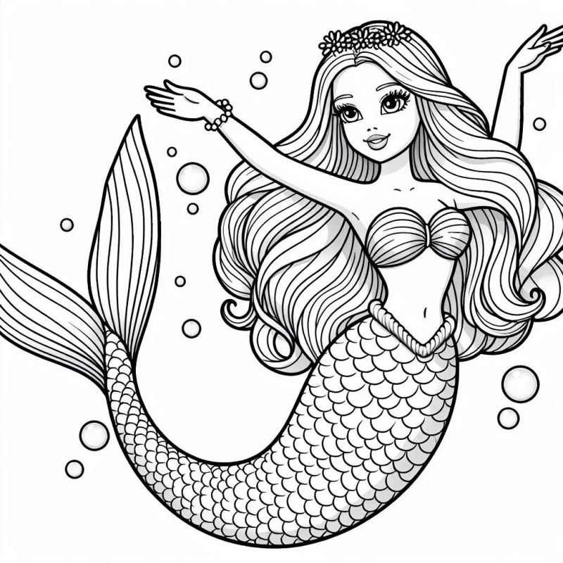 Desenho de Sereia Barbie Estilizada para Colorir