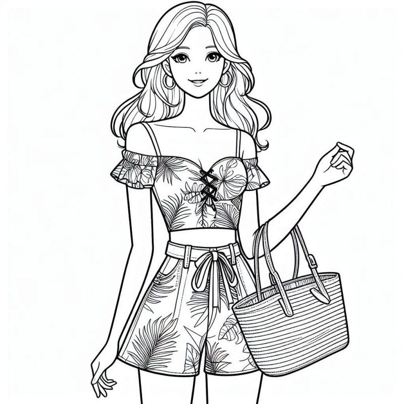 Desenho da Barbie Moderna no Verão para Colorir