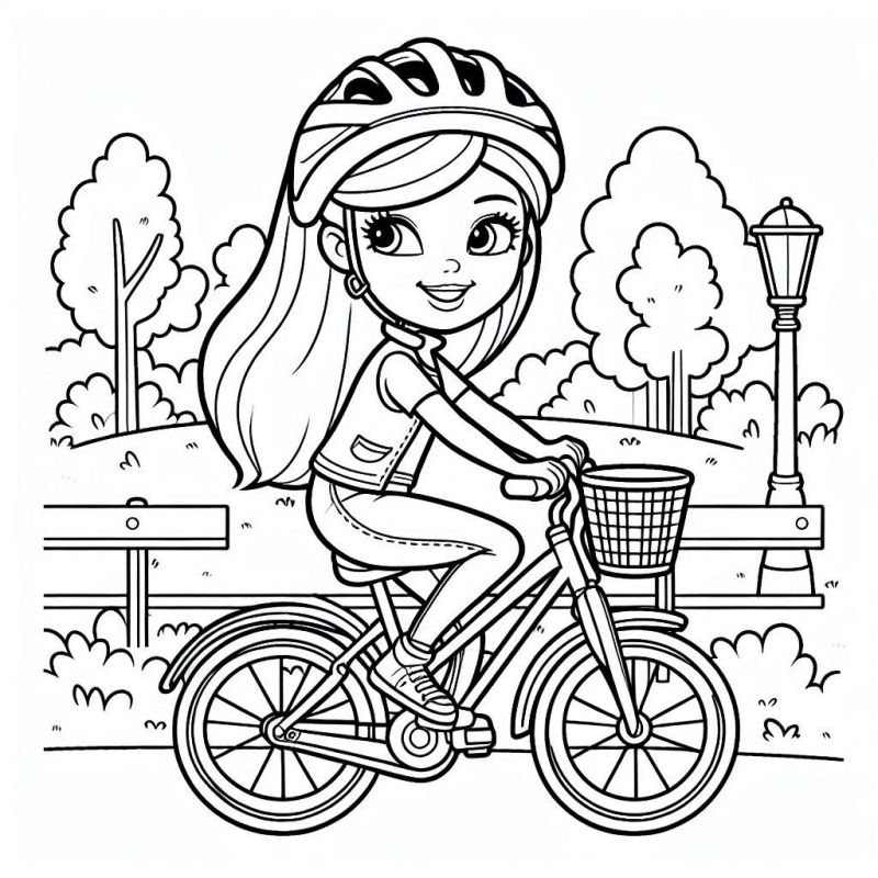 Desenho da Barbie Andando de Bicicleta para Colorir