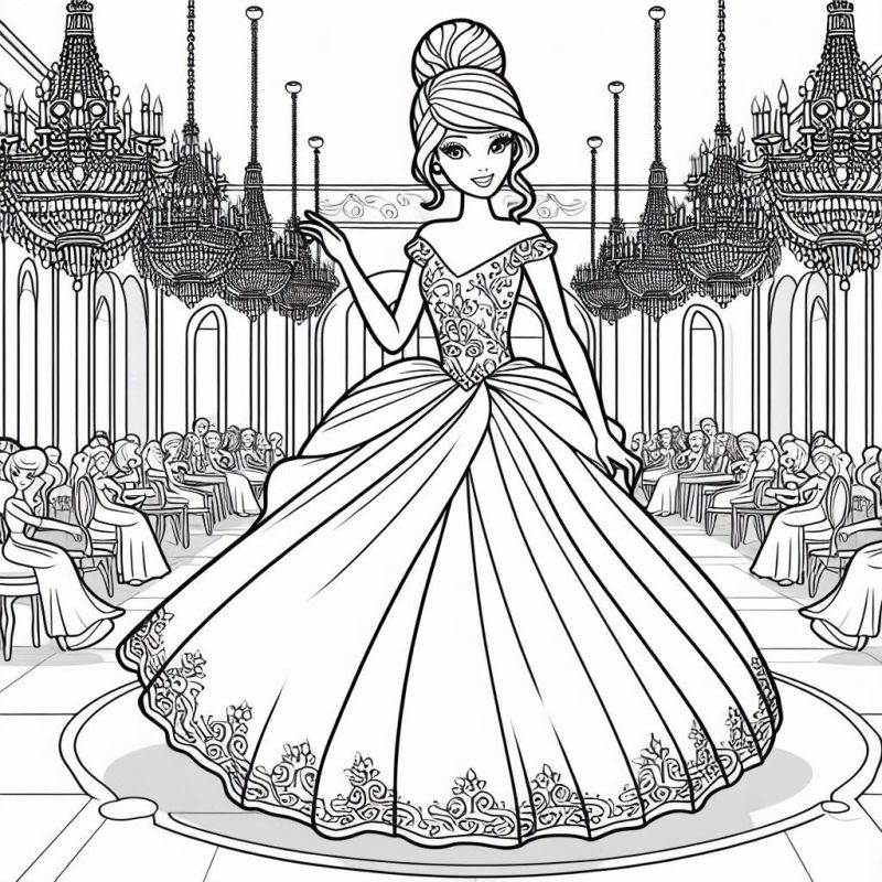 Desenho de Barbie em um baile elegante para colorir