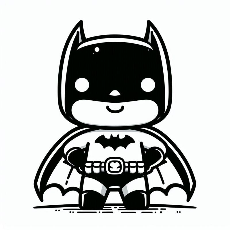 Batman em estilo chibi, estilizado e fofo, para colorir