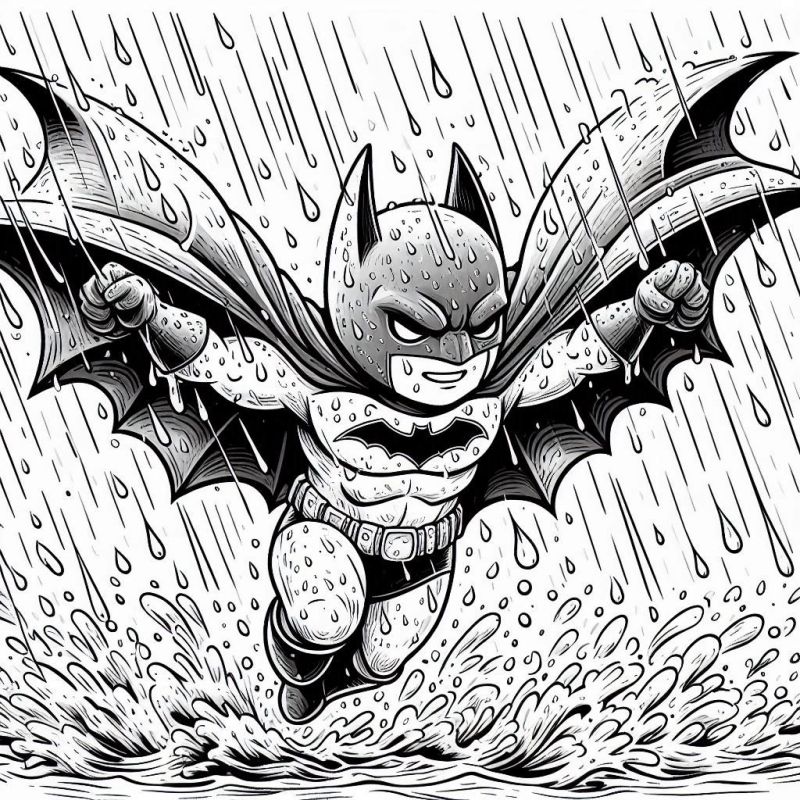 Batman em Ação para Colorir com Efeitos de Chuva