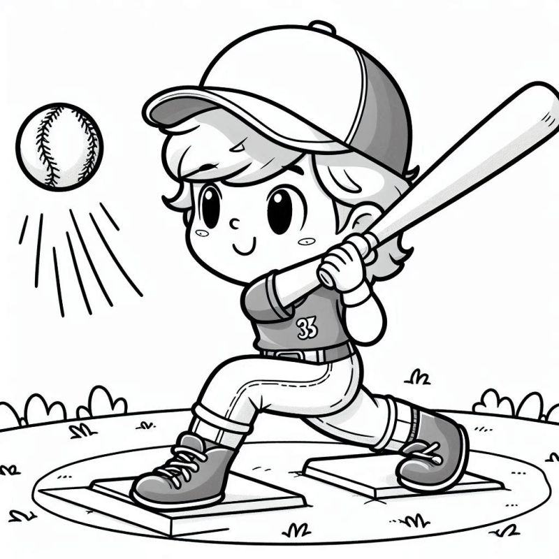 Desenho infantil de beisebol com personagem animado para colorir