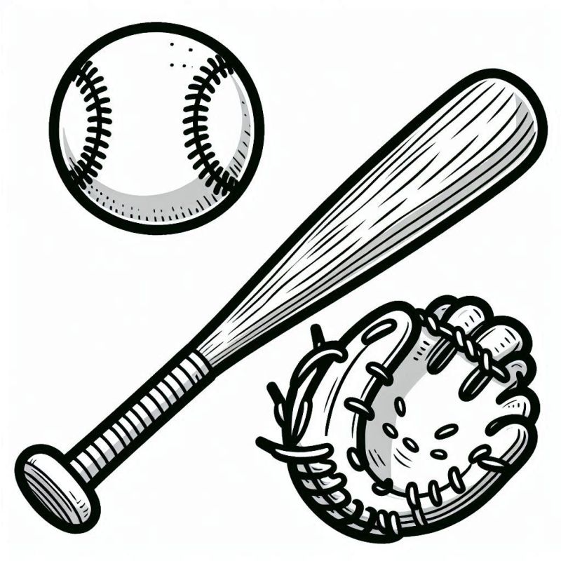 Desenho de Objetos de Beisebol para Colorir