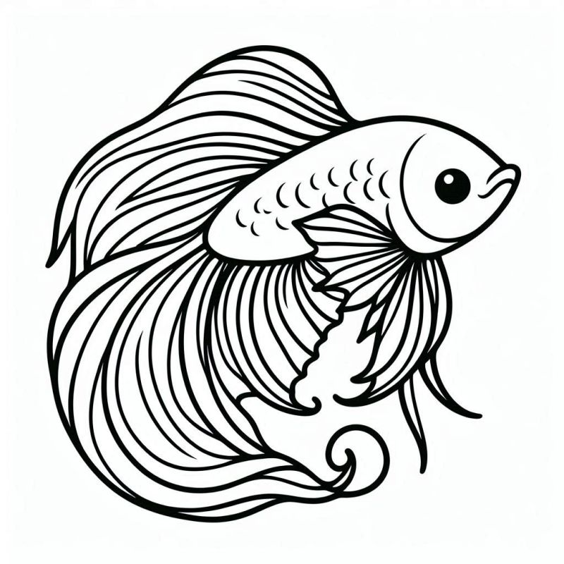 Desenho de Peixe Betta Macho para Colorir