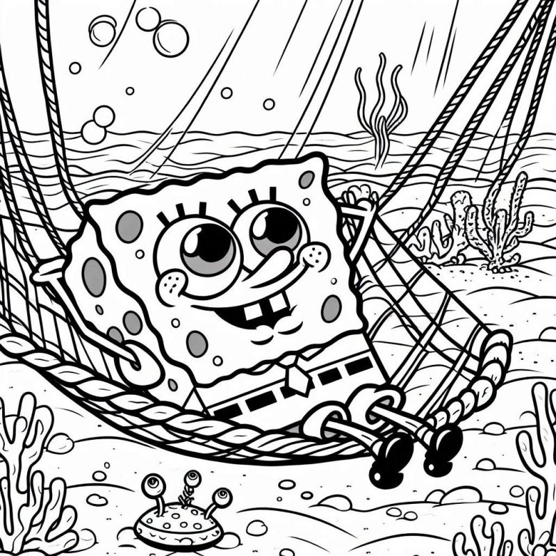 Desenho para Colorir - Bob Esponja Relaxando