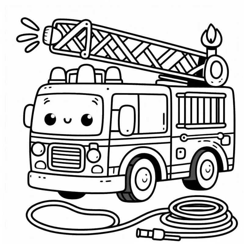 Desenho de Caminhão de Bombeiros Sorridente para Colorir