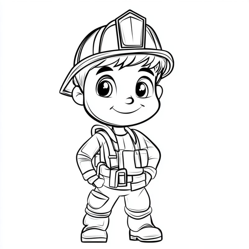 Desenho infantil de um bombeiro com capacete e uniforme para colorir