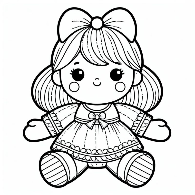 Desenho de Boneca com Vestido para Colorir