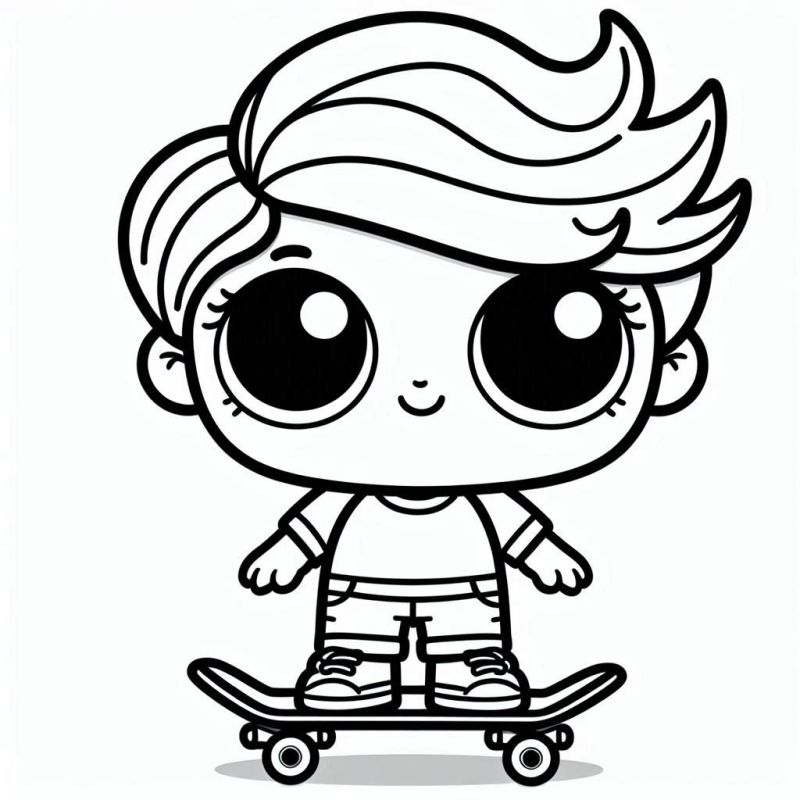 Desenho para Colorir: Boneca LOL no Skate