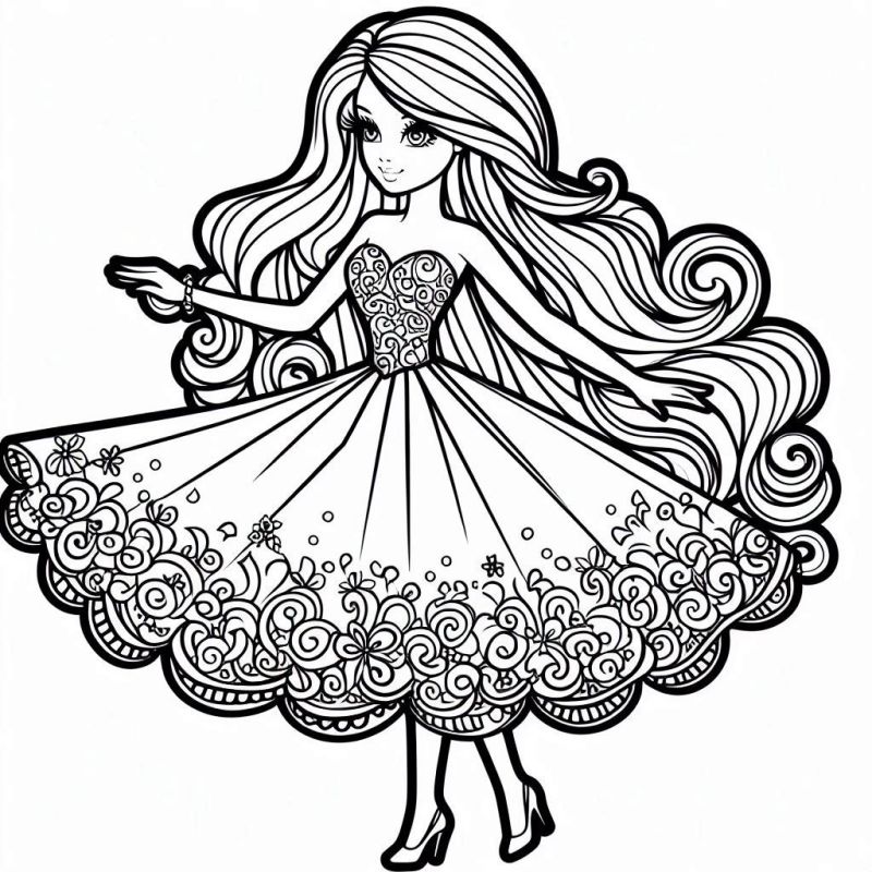 Desenho de uma boneca princesa estilizada para colorir