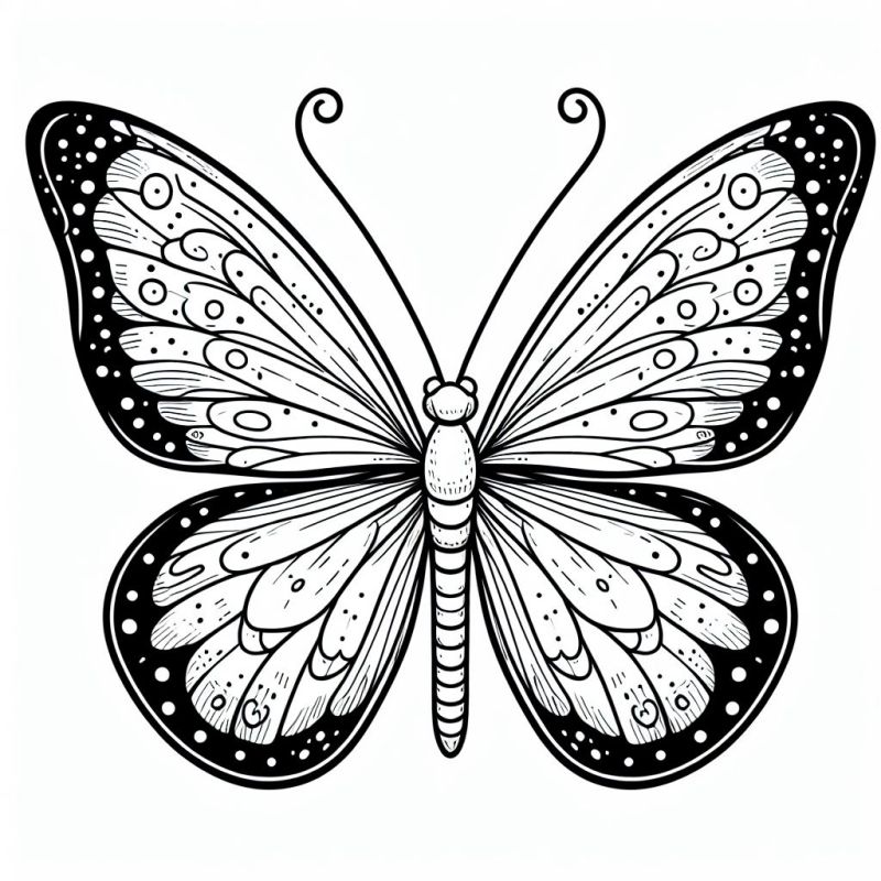 Desenho de borboleta para colorir com asas detalhadas.