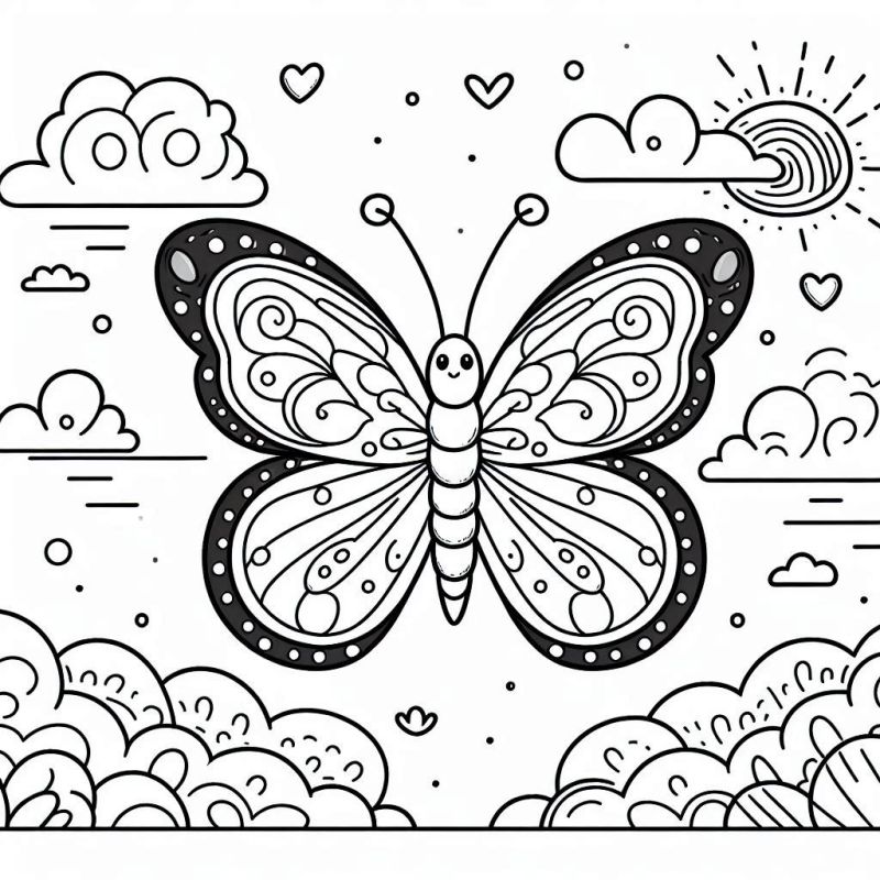 Desenho de Borboleta Artística Detalhada para Colorir