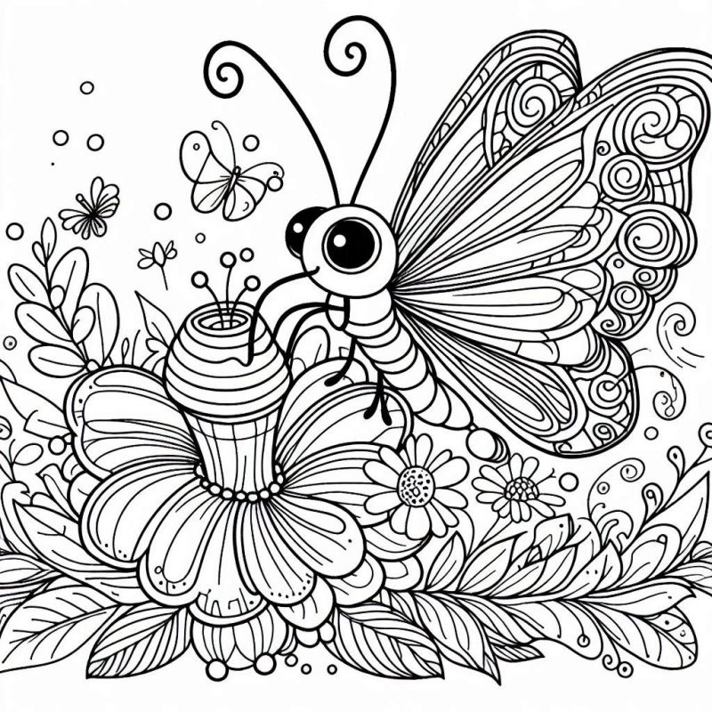 Desenho de Borboleta Cartoon com Asas Detalhadas para Colorir