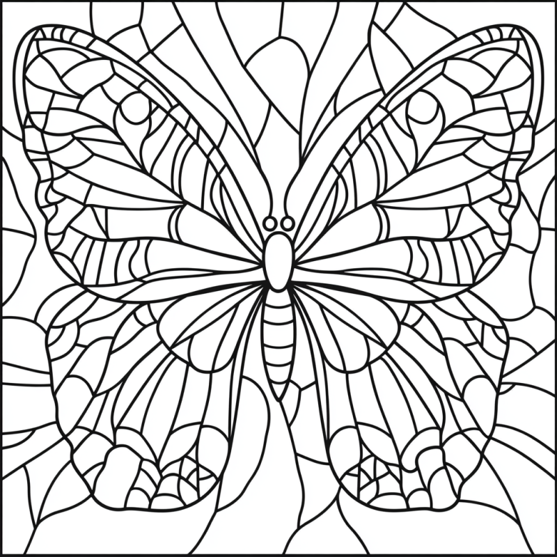 Desenho intricado de borboleta em estilo mosaico para colorir