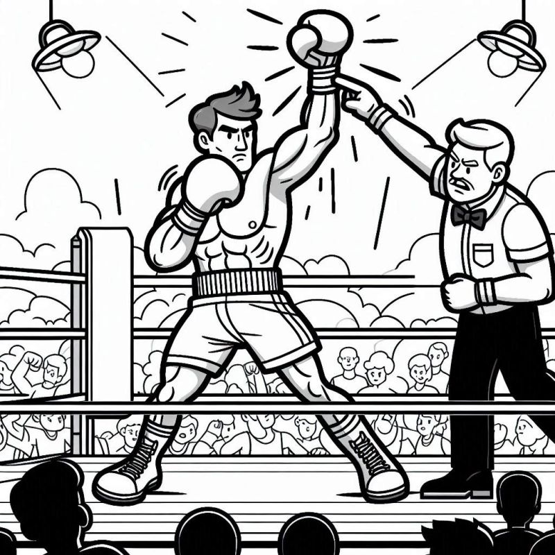 Desenho de Boxe: Vitória Emocionante para Colorir