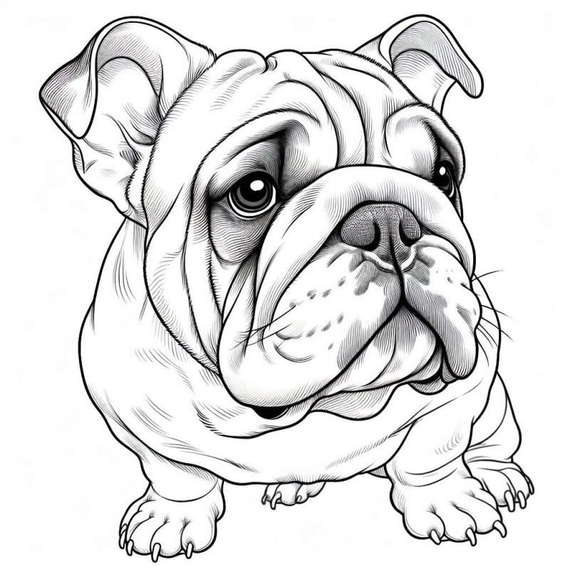 Desenho de Bulldog Fofo em Preto e Branco para Colorir