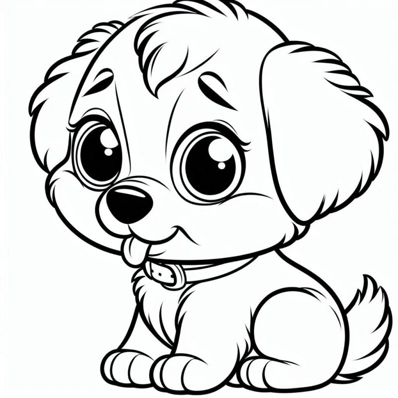 Desenho de Cachorrinho Fofo em Estilo Cartoon para Colorir