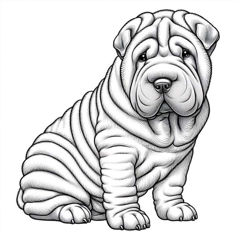 Desenho Detalhado de Shar Pei para Colorir