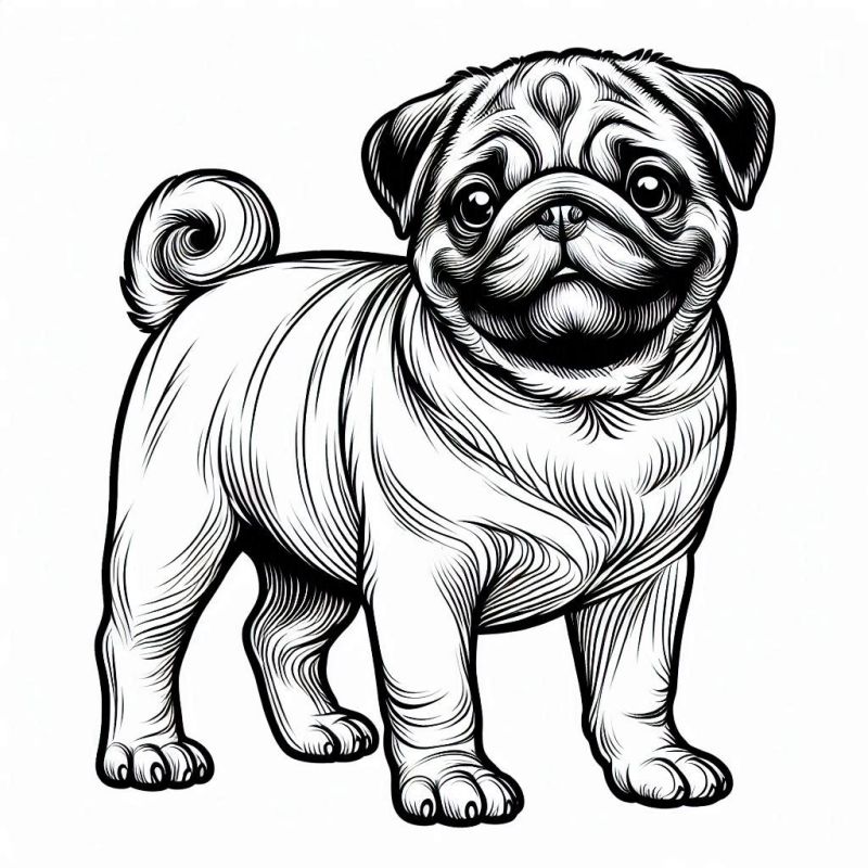 Desenho Detalhado de Pug para Colorir