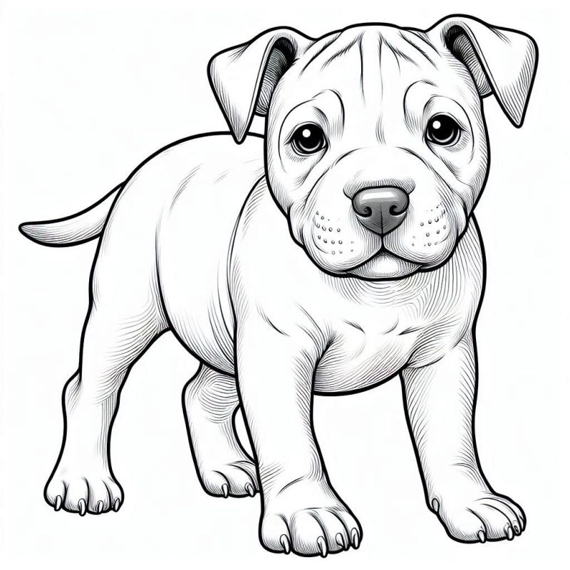 Desenho Detalhado de Filhote de American Pitbull para Colorir