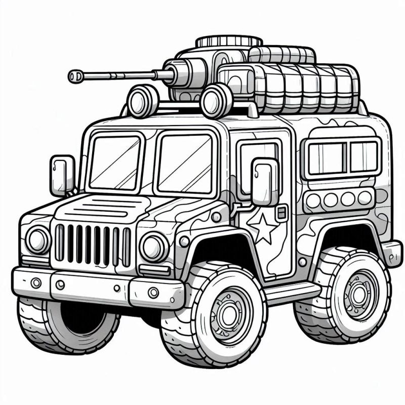 Desenho de Caminhão Militar Detalhado para Colorir