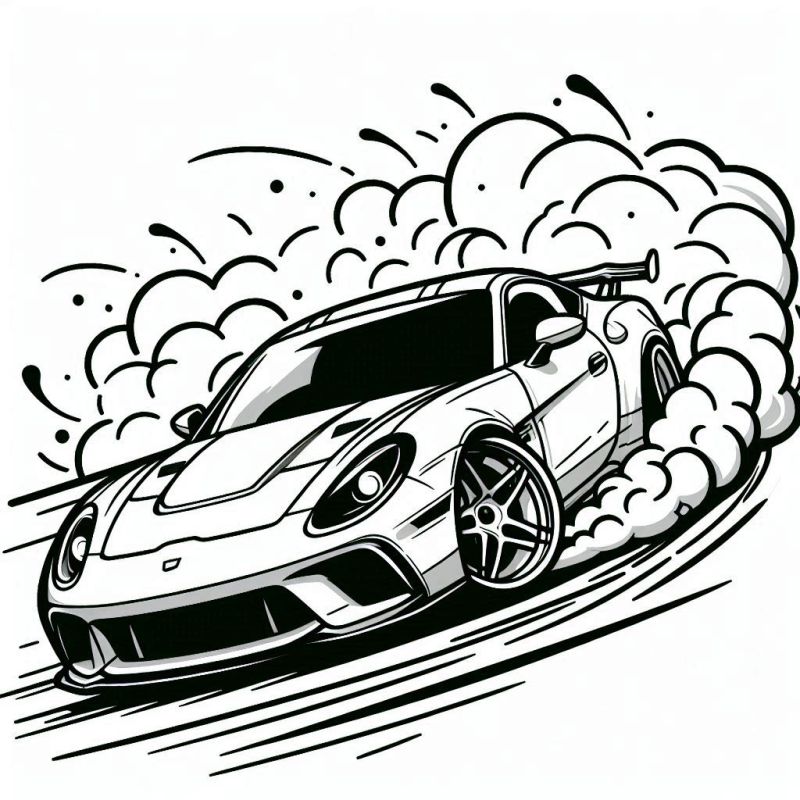 Desenho de Carro Esportivo em Drift para Colorir