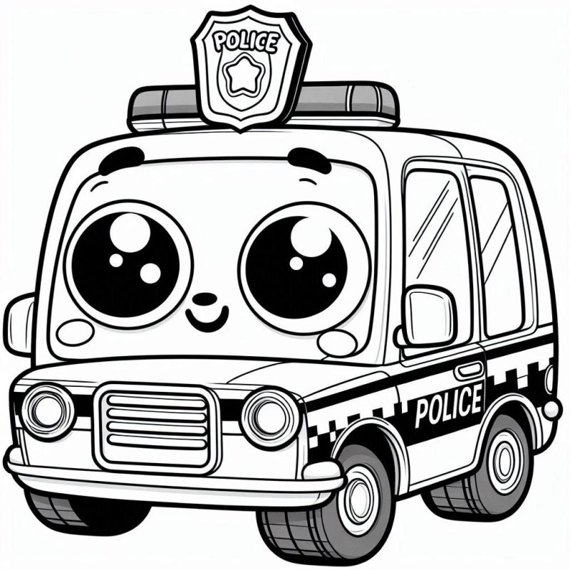 Desenho de carro de polícia fofo para colorir