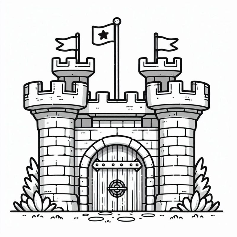 Desenho de Castelo Simétrico para Colorir