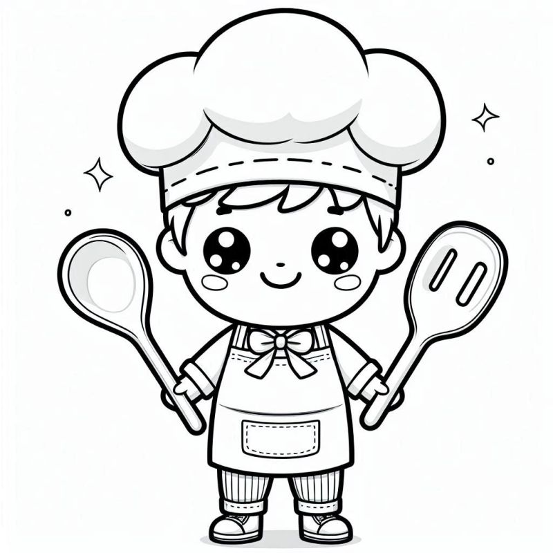 Desenho para Colorir de Criança Chef de Cozinha