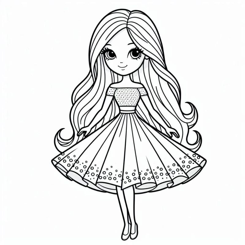 Desenho de garota chibi estilizada semelhante à Barbie para colorir