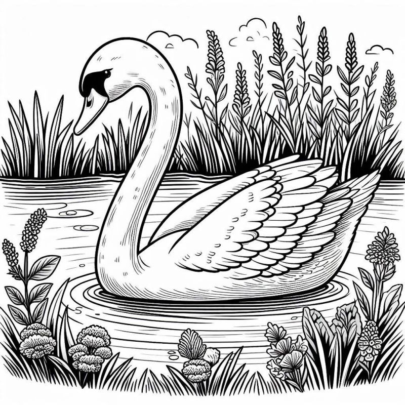 Desenho Detalhado de Cisne para Colorir