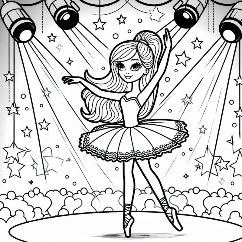 Desenho de uma graciosa bailarina clássica de ballet para colorir