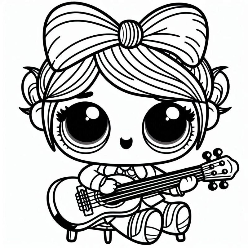 Desenho de Boneca LOL Tocando Guitarra para Colorir