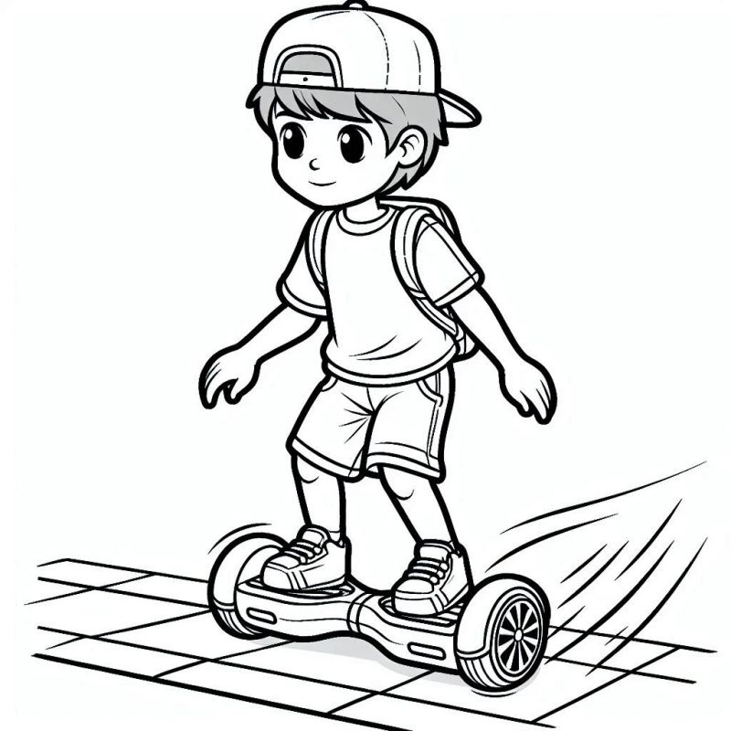 Desenho de Menino Andando de Hoverboard para Colorir