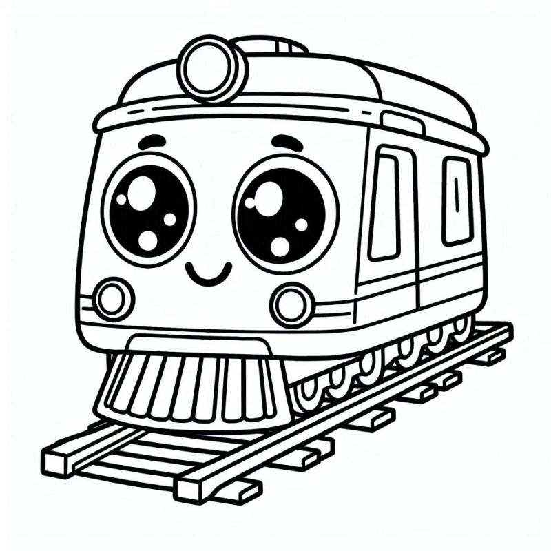 Desenho de trem fofo para colorir com características antropomórficas