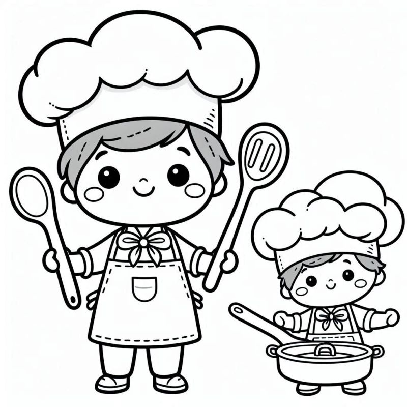 Desenho de cozinheiros para colorir, perfeito para crianças