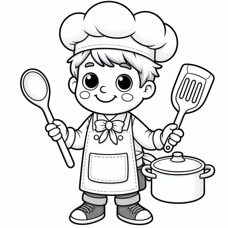 Desenho de Criança Chef de Cozinha para Colorir