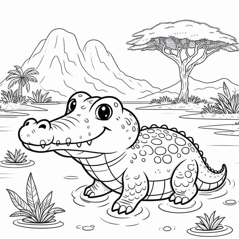 Desenho de Crocodilo Completo para Colorir