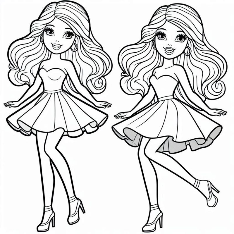 Desenho de dançarinas para colorir com trajes detalhados e poses de dança